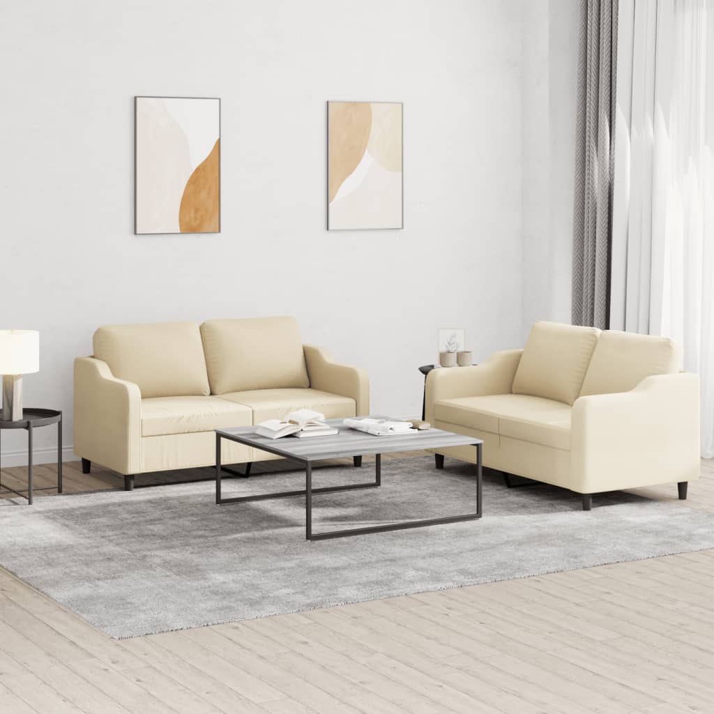 Set Di Divani 2 Pz Con Cuscini Crema In Tessuto