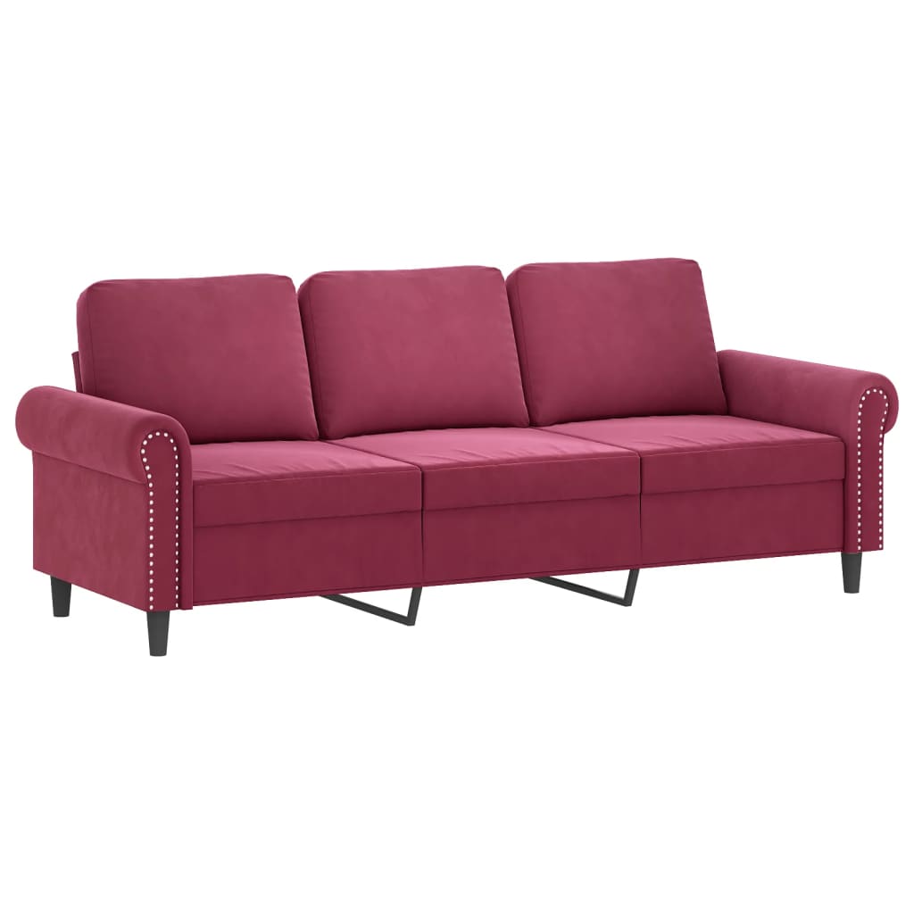 Set Di Divani 2 Pz Con Cuscini Rosso Vino In Velluto - Image 4
