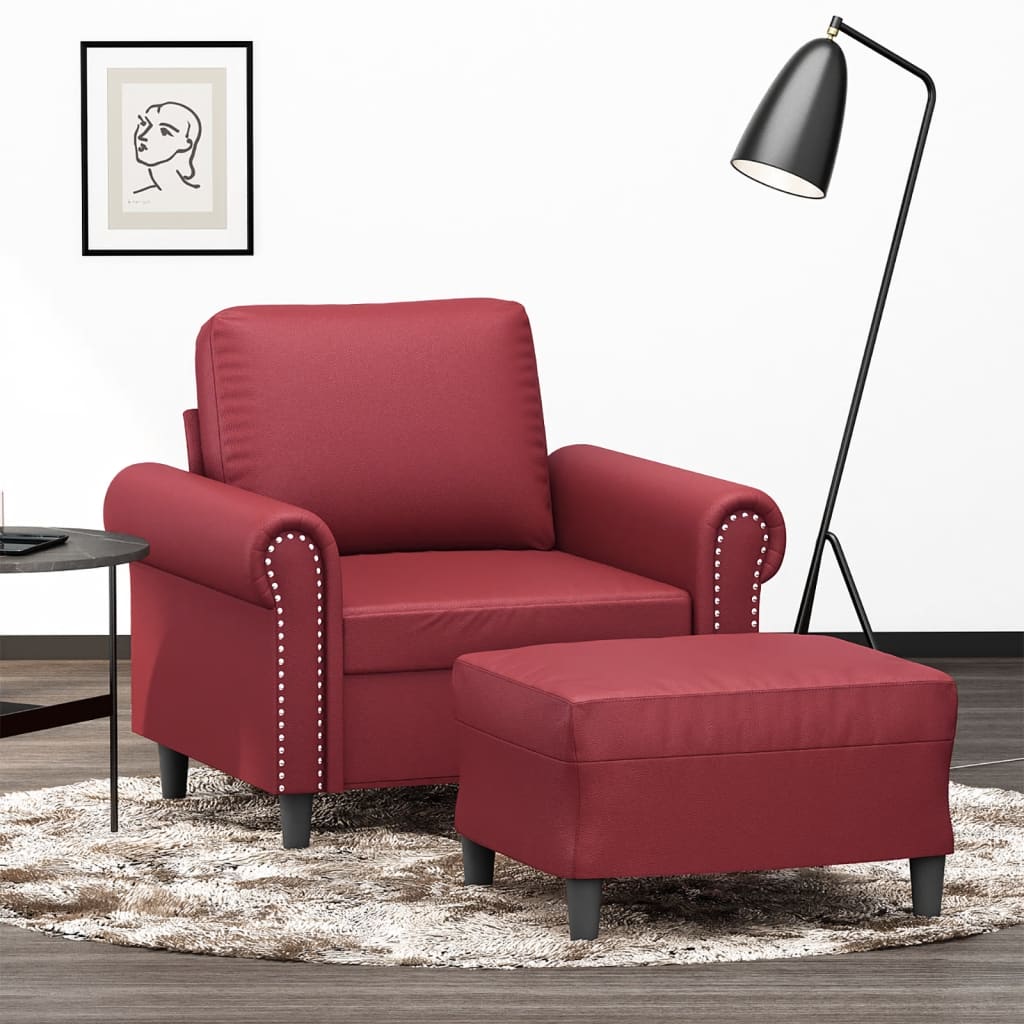 Poltrona Con Poggiapiedi Rosso Vino 60 Cm In Similpelle