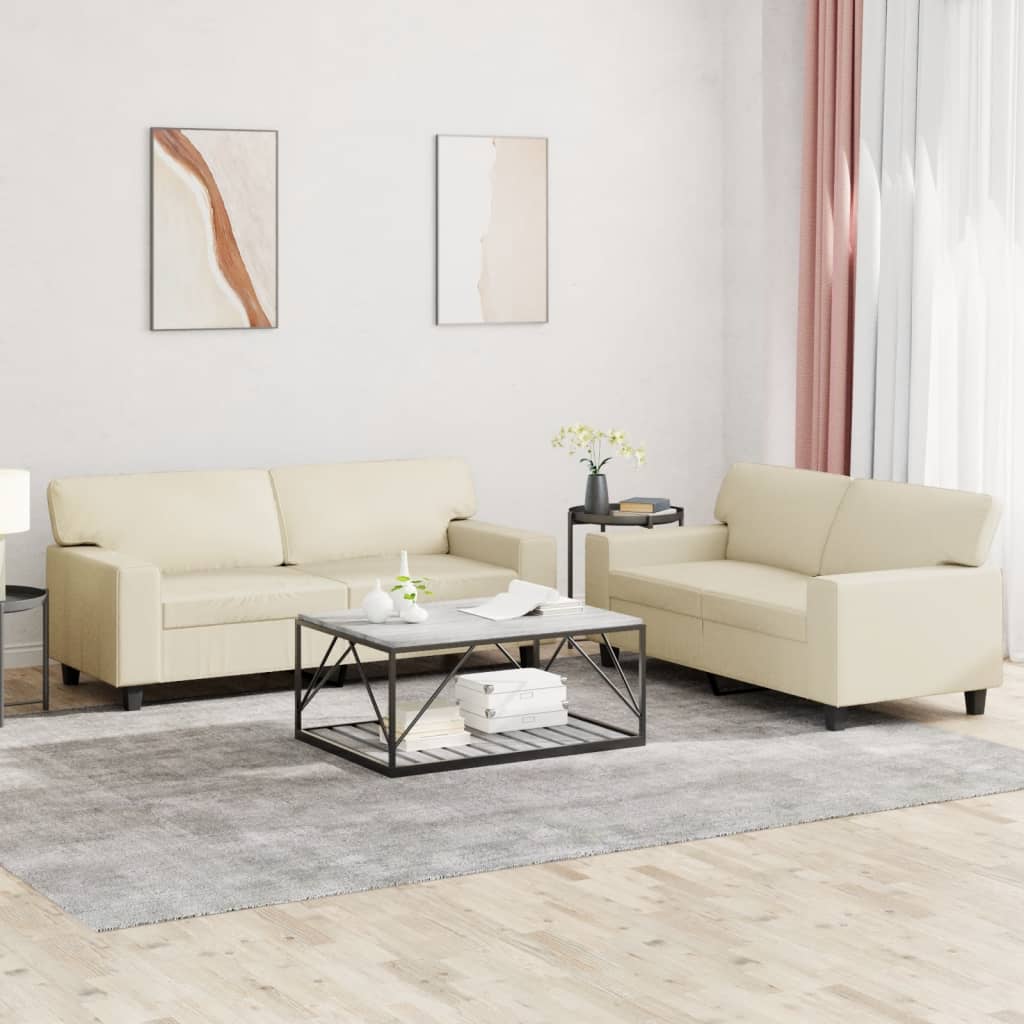 Set Di Divani 2 Pz Crema In Similpelle