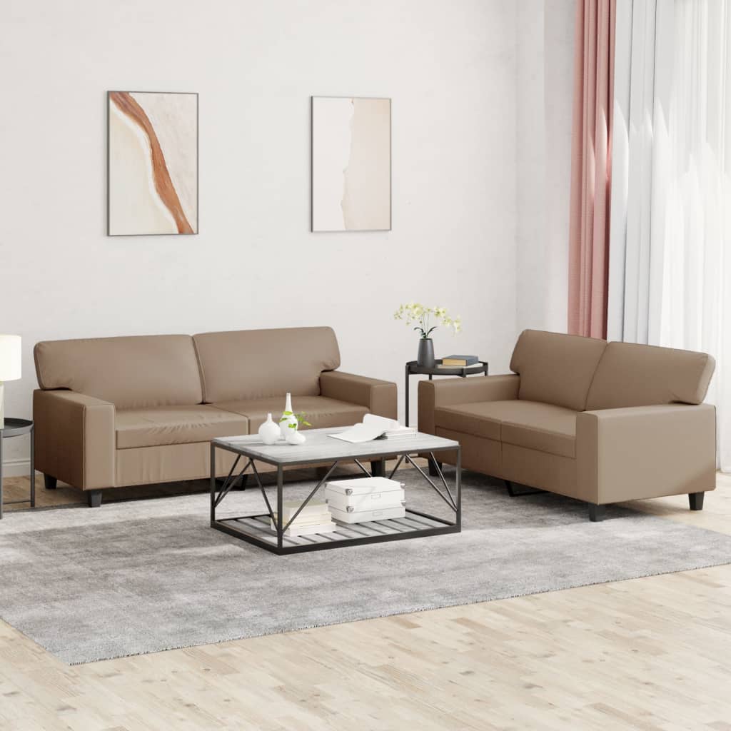 Set Di Divani 2 Pz Cappuccino In Similpelle