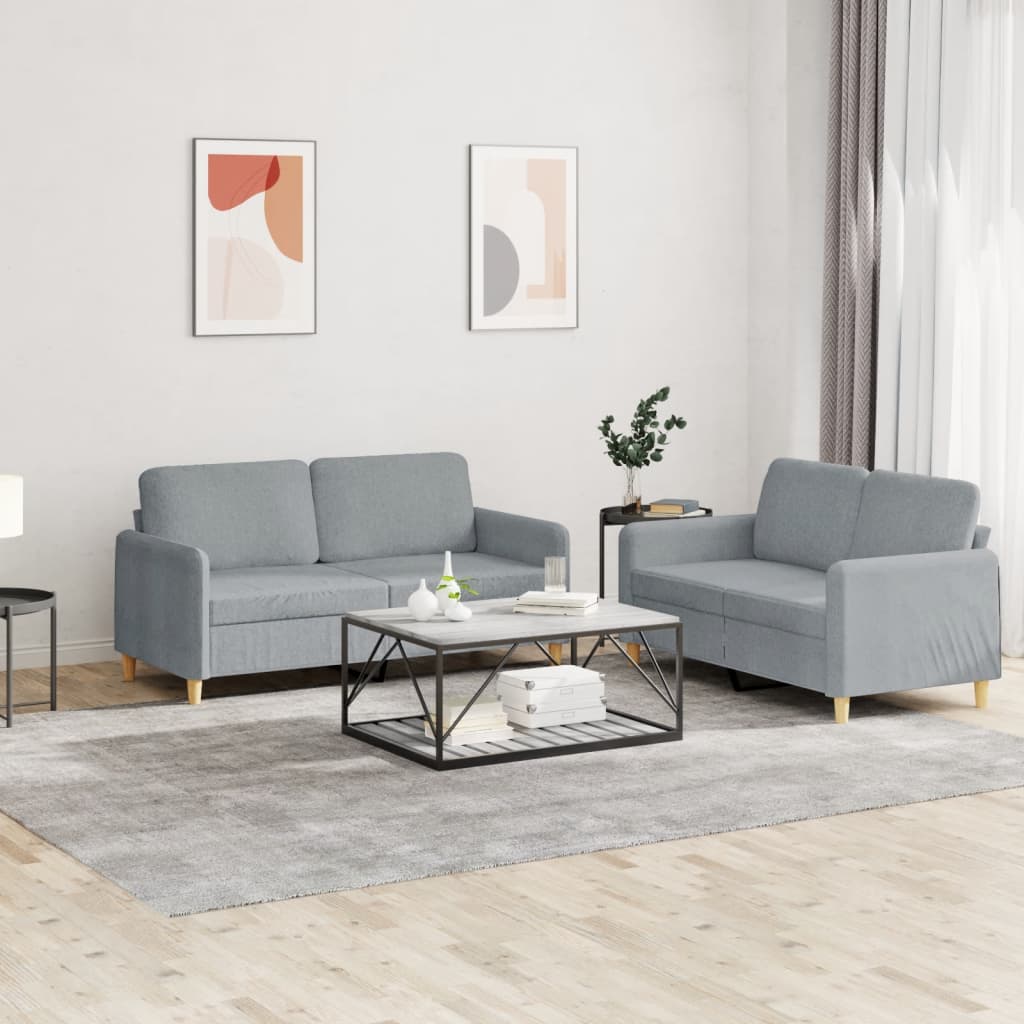 Set Di Divani 2 Pz Con Cuscini Grigio Chiaro In Tessuto