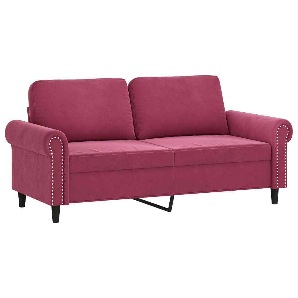 Set Di Divani 2 Pz Con Cuscini Rosso Vino In Velluto - Image 3