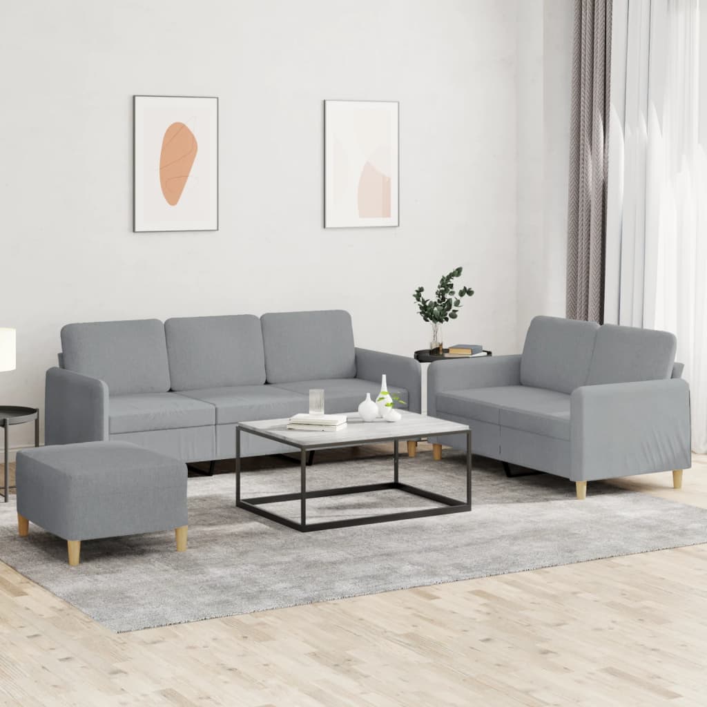 Set Di Divani 3 Pz Con Cuscini Grigio Chiaro In Tessuto
