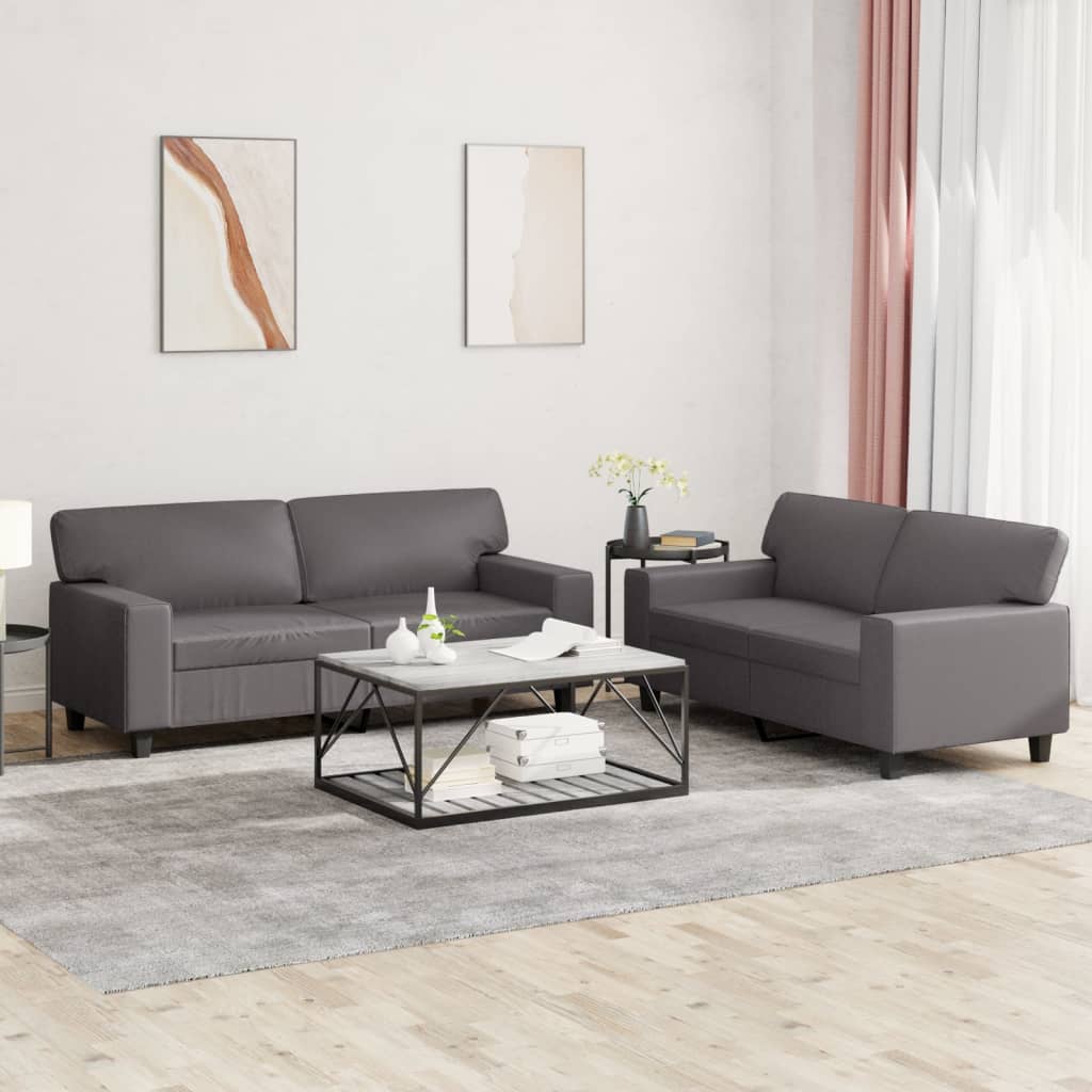 Set Di Divani 2 Pz Grigio In Similpelle