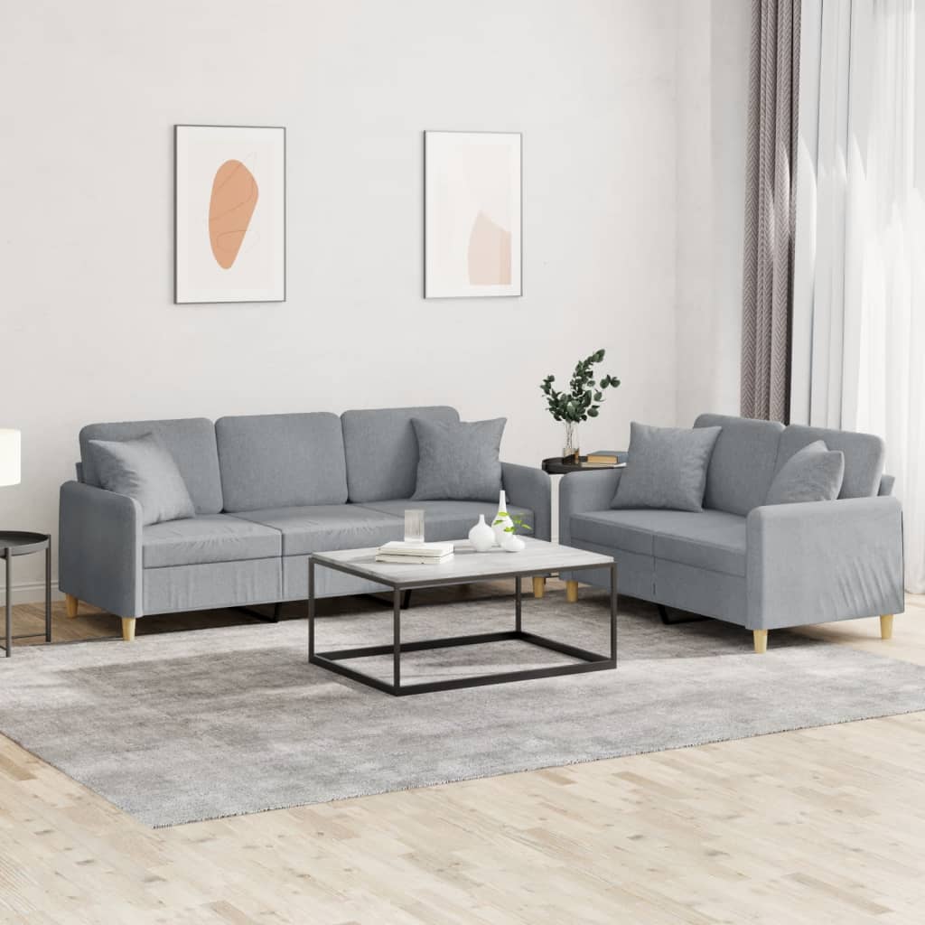 Set Divani 2 Pz Con Cuscini Grigio Chiaro In Tessuto