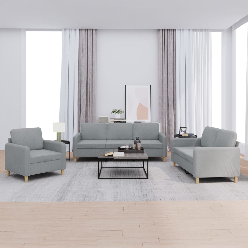 Set Di Divani 3 Pz Con Cuscini Grigio Chiaro In Tessuto