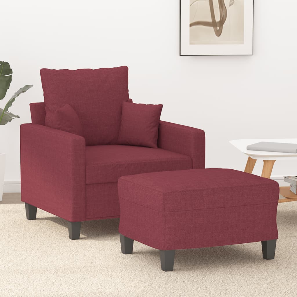 Poltrona Con Poggiapiedi Rosso Vino 60 Cm In Tessuto