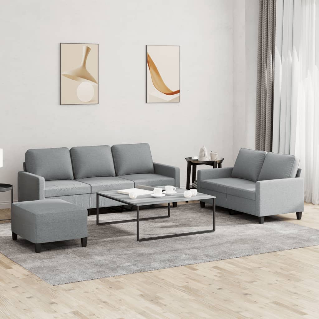 Set Di Divani 3 Pz Con Cuscini Grigio Chiaro In Tessuto