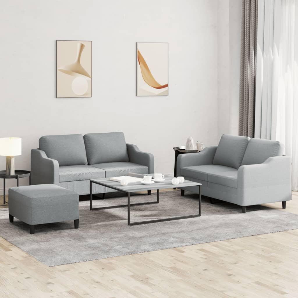 Set Di Divani 3 Pz Con Cuscini Grigio Chiaro In Tessuto