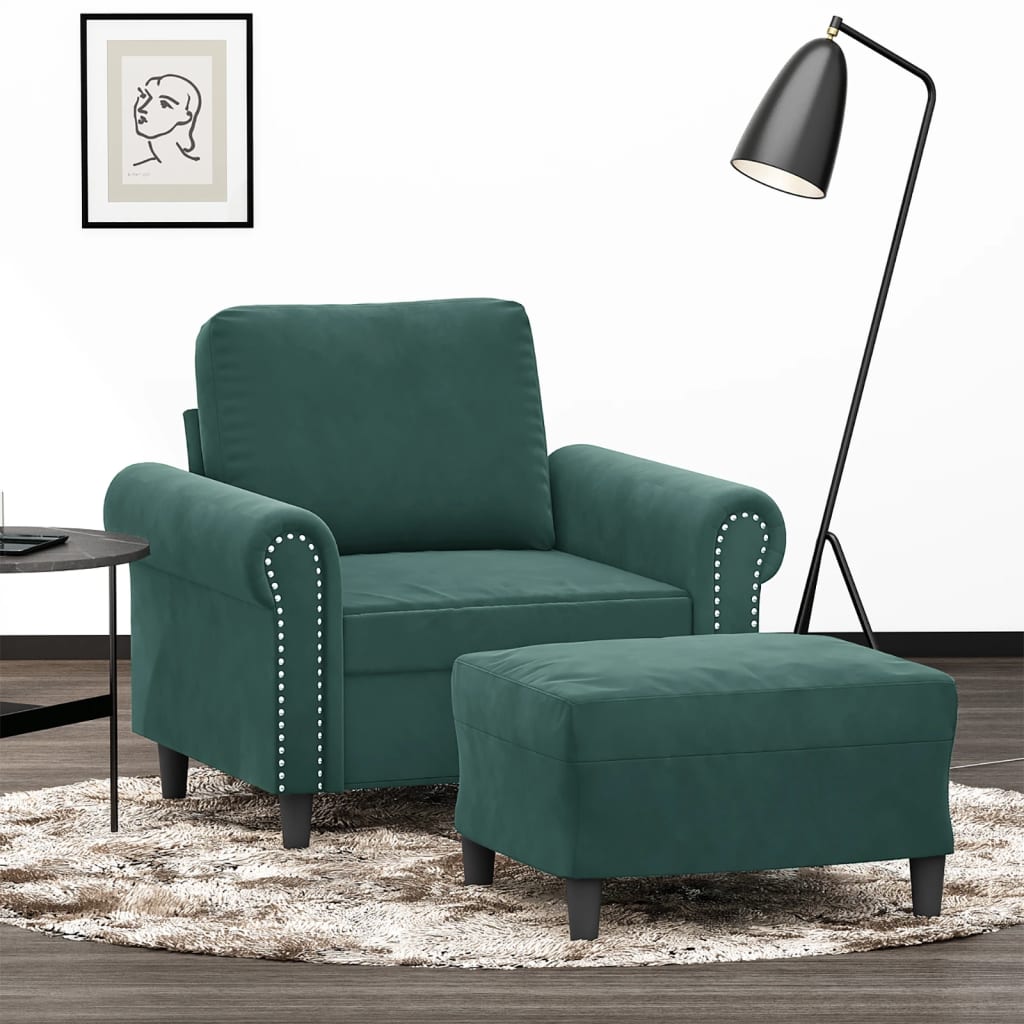 Poltroncina Con Poggiapiedi Verde Scuro 60 Cm In Velluto
