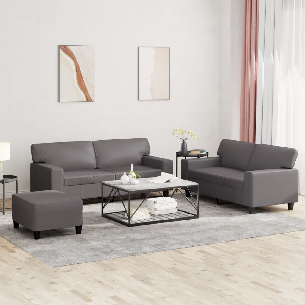Set Di Divani 3 Pz Grigio In Similpelle