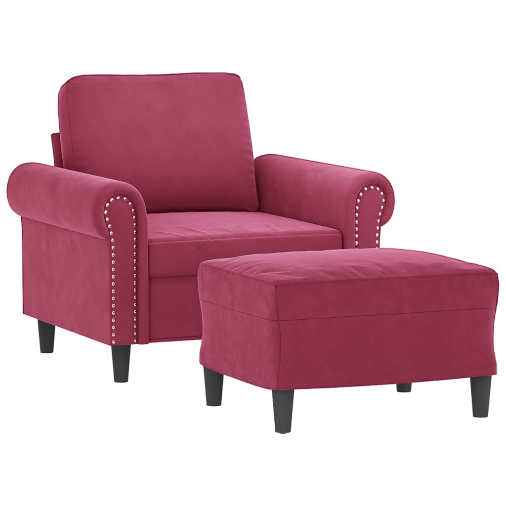 Poltrona Con Poggiapiedi Rosso Vino 60 Cm In Velluto - Image 3