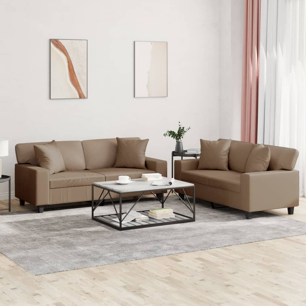 Set Di Divani 2 Pz Con Cuscini Cappuccino In Similpelle