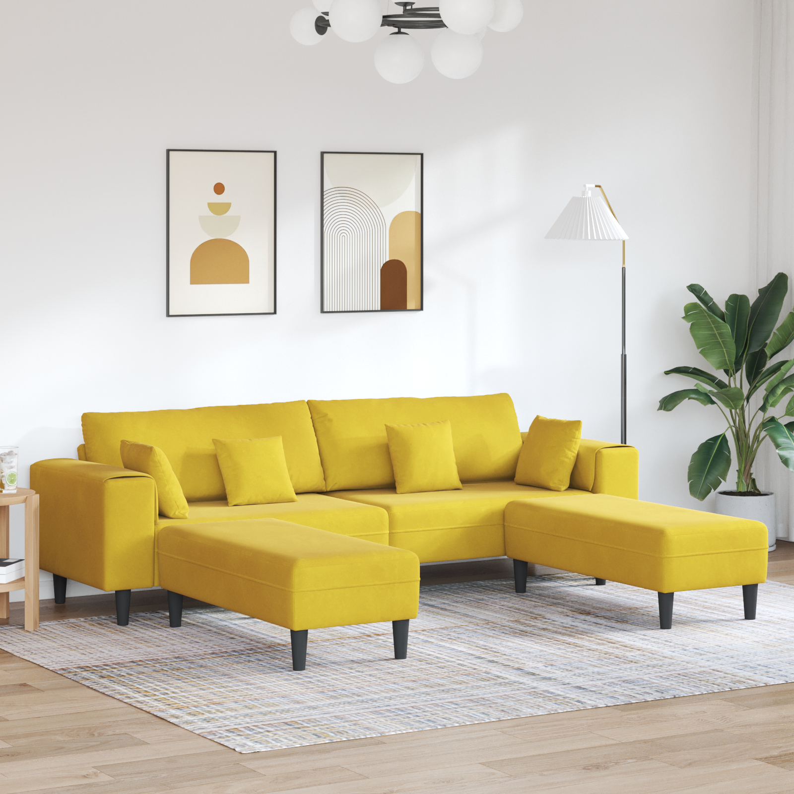 Divano In Velluto Con Cuscino 3 Pcs Giallo 208 Cm Velluto