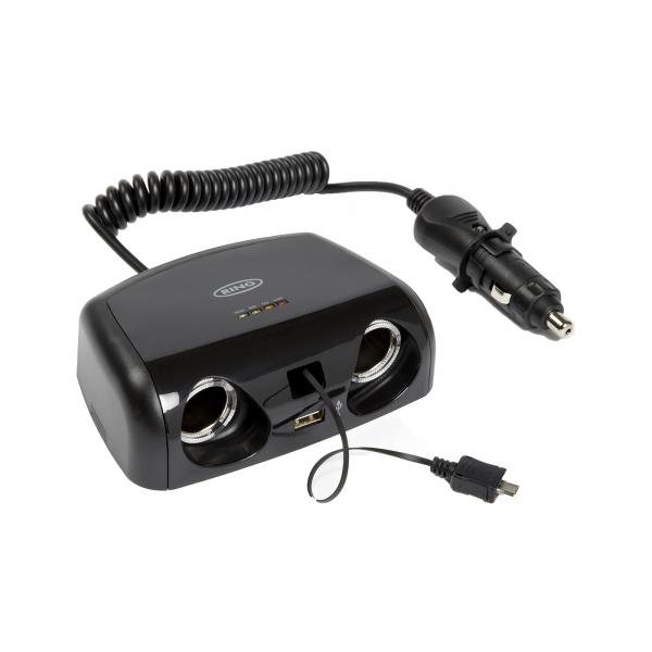 Ring Rms15 Doppia Presa Accendisigari 12v 10a Con Usb 2a, Micro Usb 1a E Tester Batteria