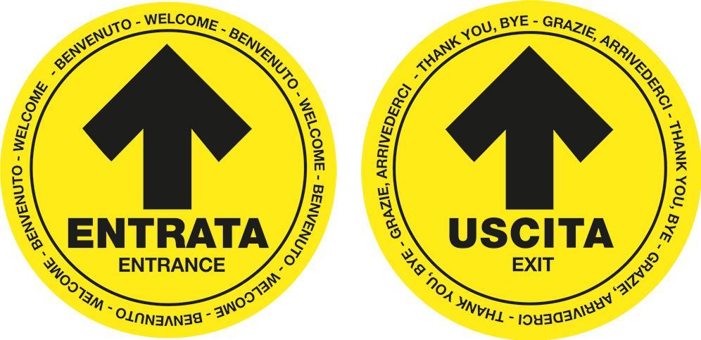 Conf. 2 Bolli Adesivi ''entratA-Uscita'' Diametro 40 Cm Gialli