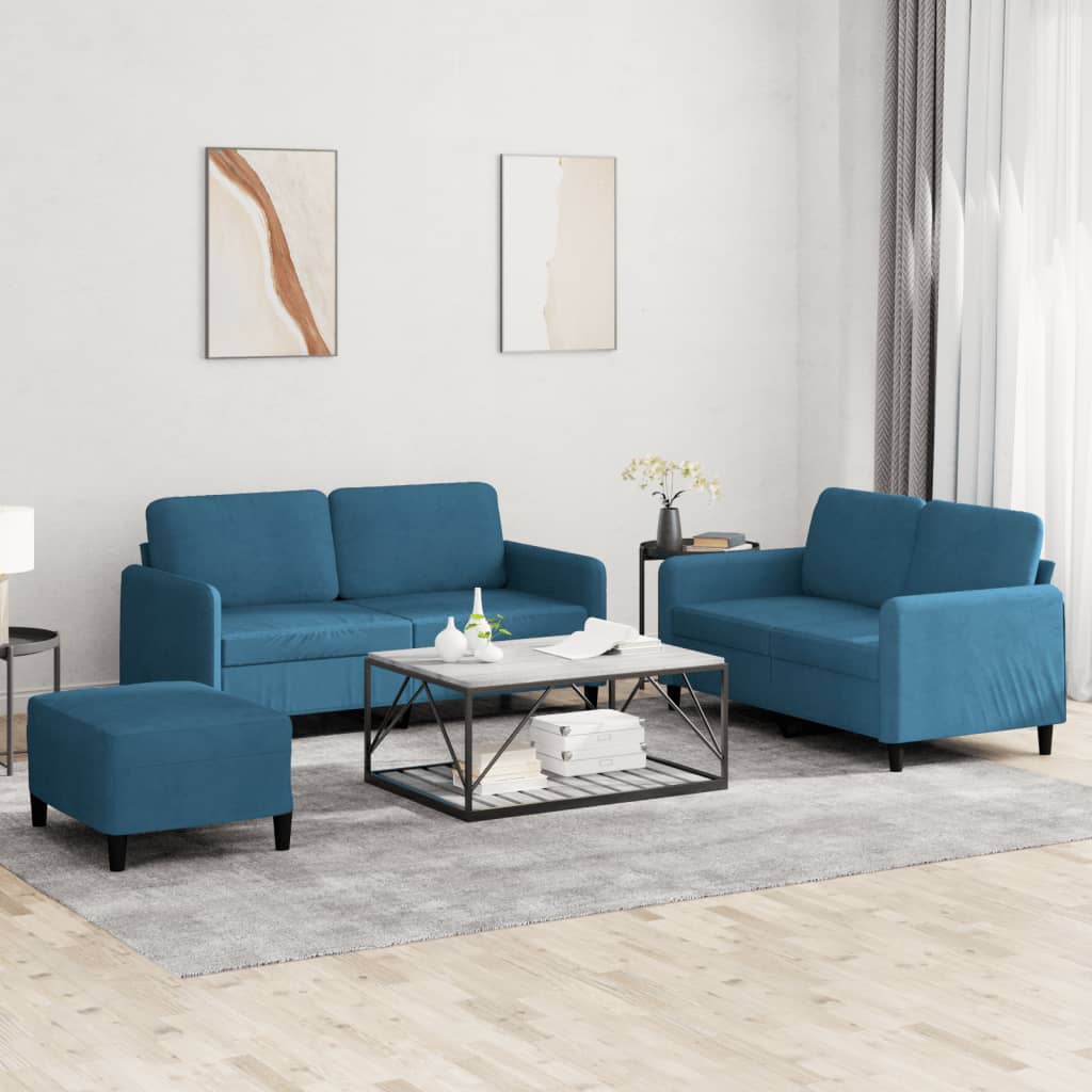 Set Di Divani 3 Pz Blu In Velluto