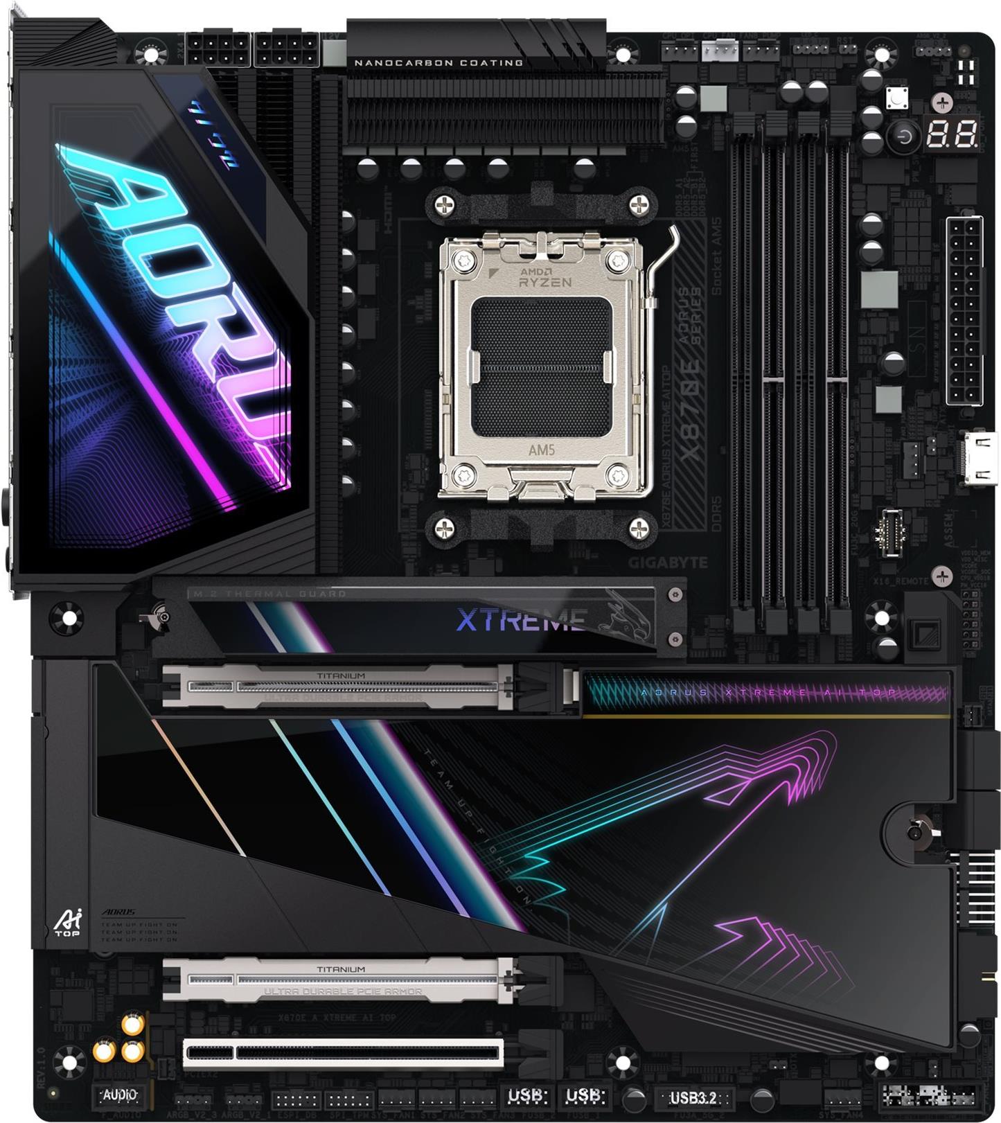 Gigabyte Aorus X870e Xtreme Ai Top - Motherboard - Atx - Socket Am5 - Amd X870e Chipsatz - UsB-C 3,2 Gen 2x2, Usb 3,2 Gen 1, Usb 3,2 Gen 2, Usb4 - 2