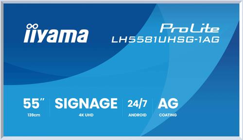 Iiyama Lh5581uhsG-1ag - 139,7cm/ 55zoll Gallery Line Removable Frame 3840x2160 Uhd Va Eled 2xhdmi 1xusB-C 2xusb 2.0 Android 14 (lh5581uhsG-1ag)