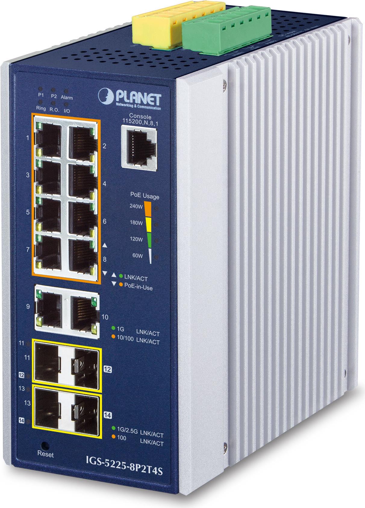 Planet Ip30 Industrial L2+/l4 8-Port Managed L2+ Gigabit Ethernet (10/100/1000) Aluminium - Blau (igS-5225-8p2t4s)