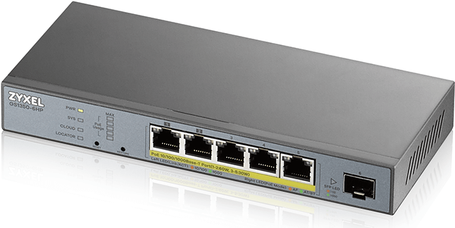 Zyxel Gs1350-6hp - Switch - Smart - 5 X 10/100/1000 (poe+) + 1 X Gigabit Sfp (uplink) - Desktop - Poe+ (60 W) (gs1350-6hP-Eu0101f)