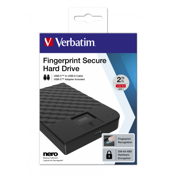 Verbatim Disco Rigido Portatile Fingerprint Secure Da 2 Tb (2tb Verbatim Fingerprint Secure 2.5 Inch Usb 3.0 256 Aes Enc) - Image 3