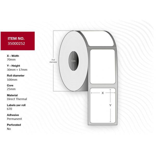 Capture 35000252 Etichetta Per Stampante Bianco (label 70x30x17 - Core 25. - Diameter 100mm, White. - Uncoated. Dt. Permanent. 670 Labels Per Roll. 4