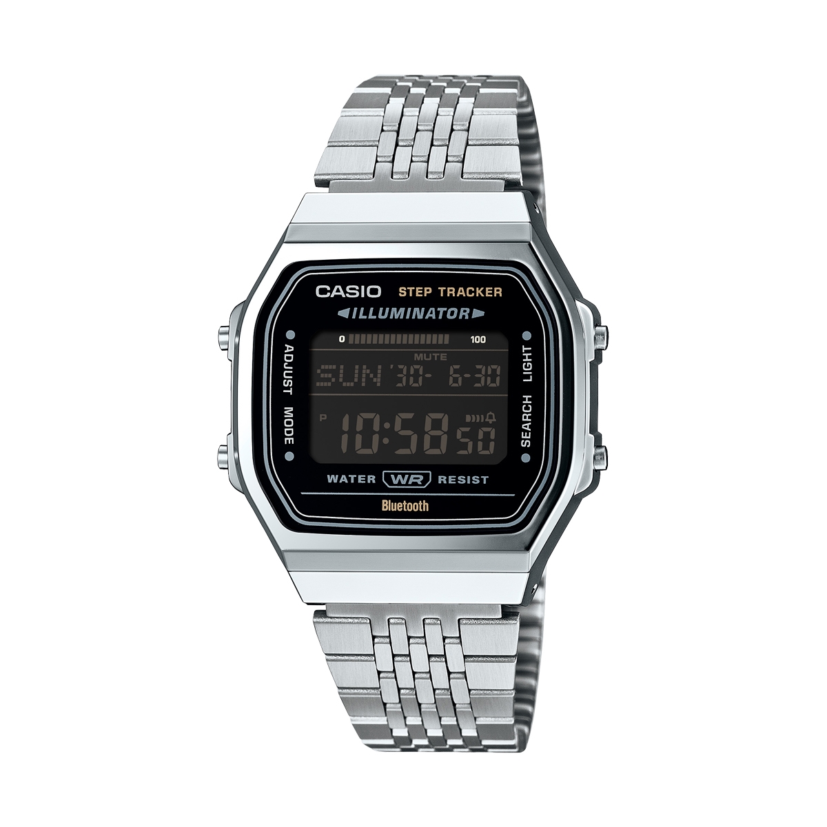 Casio Vintage Mod. Bluetooth® Smartphone Link - Steel - BuilT-In Accelerometer Senses Body Movements + Steps Counter - All Black