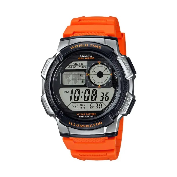 Casio Sport  Diver - World Time Illuminator 5 Alarms. 10 Years Battery - Orange