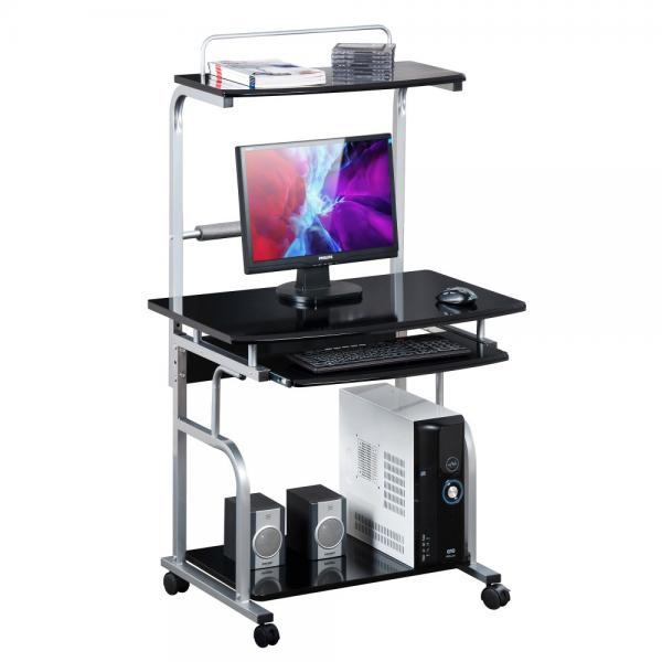 Techly IcA-Tb 7800bk - Scrivania Mobile Con Piano Tastiera Estraibile - Nero Lucido