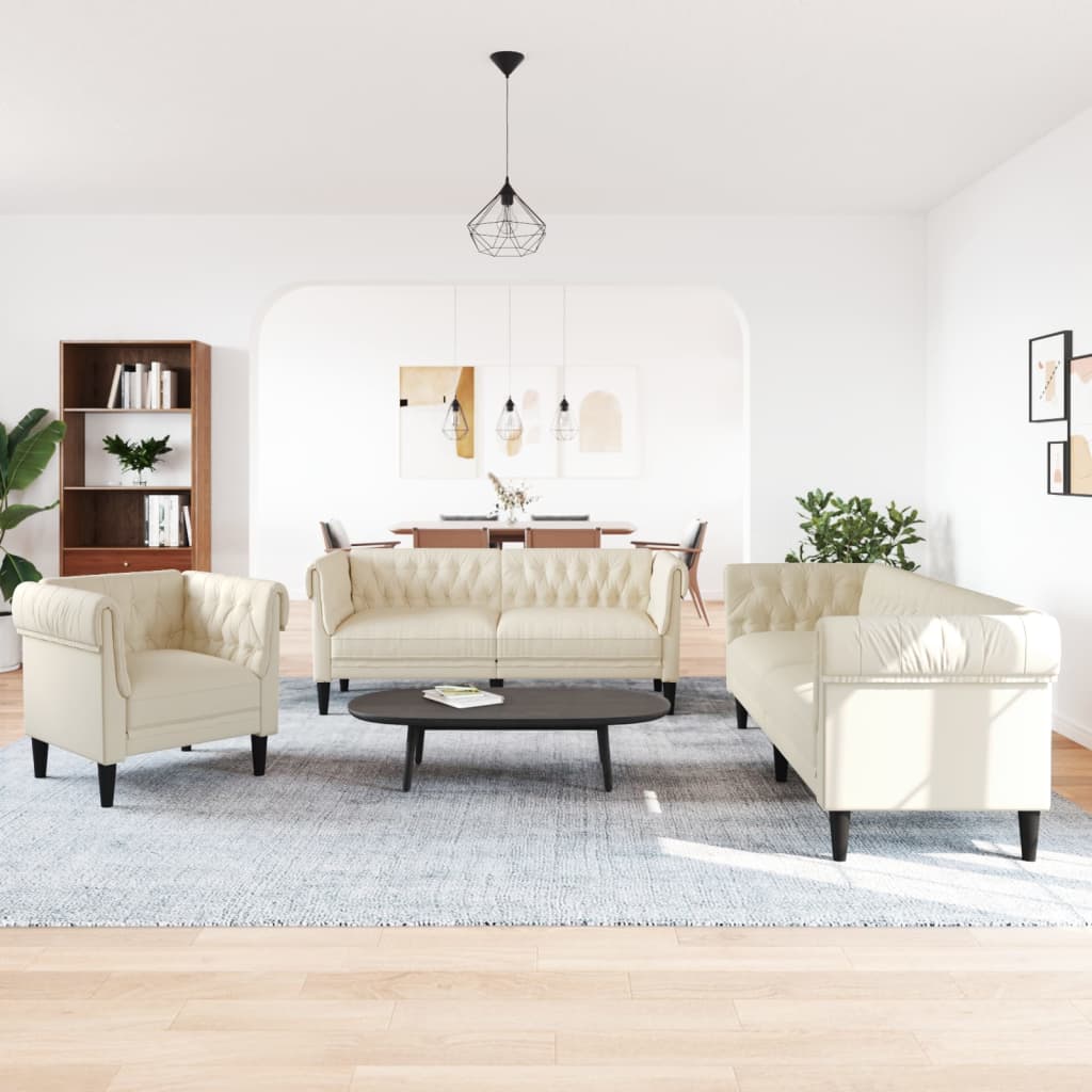 Set Di Divani 3 Pz Crema In Tessuto - Image 3