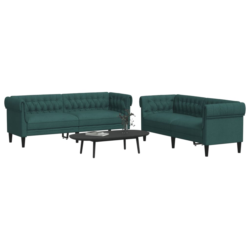 Set Di Divani 2 Pz Verde Scuro In Tessuto