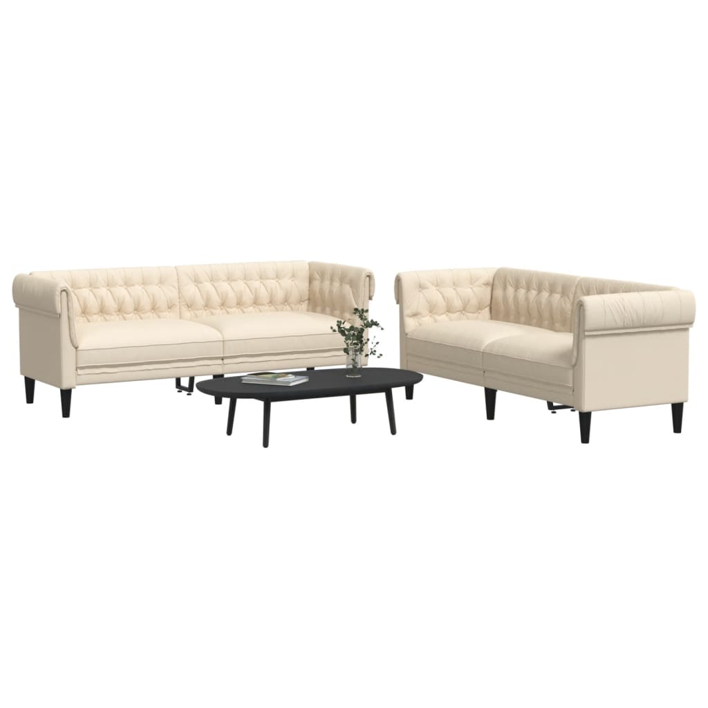 Set Di Divani 2 Pz Crema In Tessuto