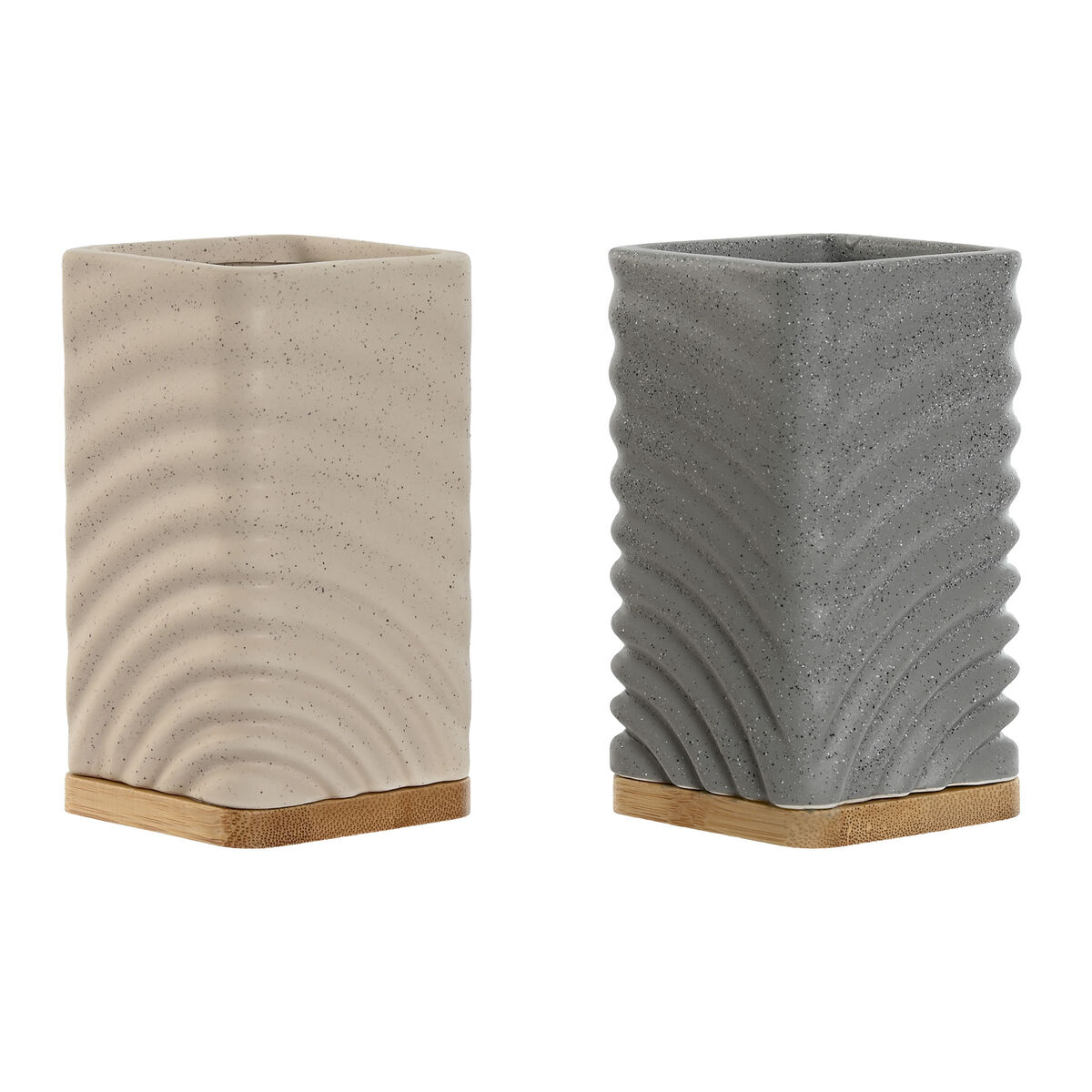 Portaspazzolini da Denti Home ESPRIT Grigio Crema Bambù Dolomite 7 x 7 x 12 cm (2 Unità)