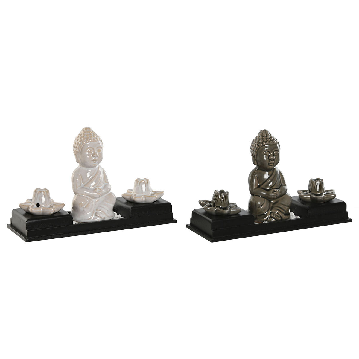 Bruciatore di essenze Home ESPRIT Ceramica Legno MDF Buddha 24 x 8 x 14 cm (2 Unità)