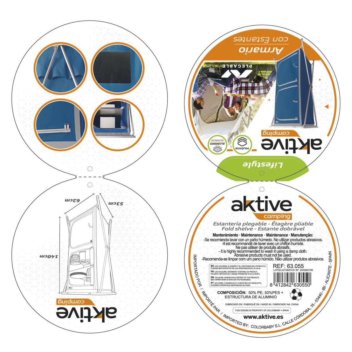 Armadio da campeggio Aktive 62 x 140 x 53 cm - Image 4