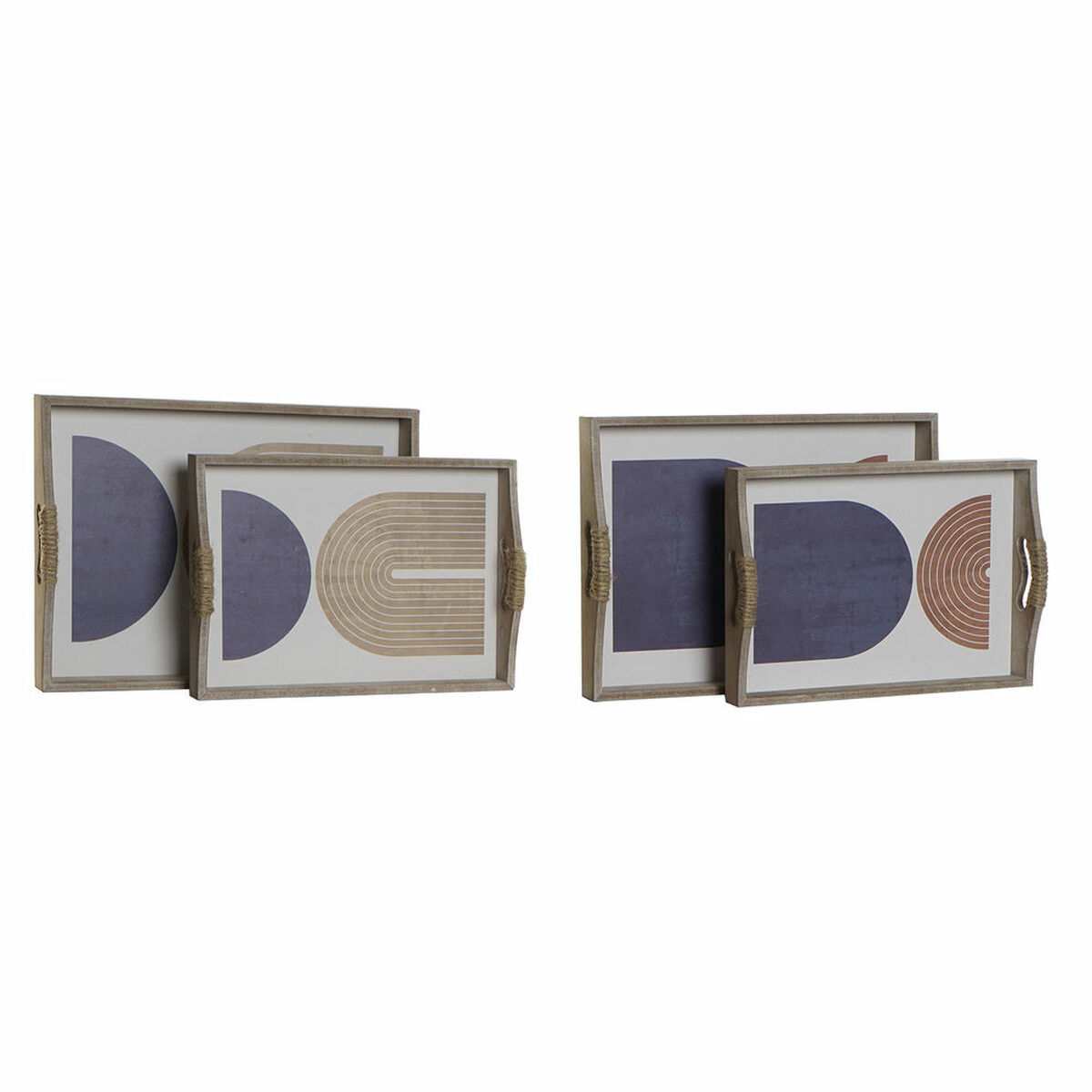 Vassoio DKD Home Decor 40,6 x 30 x 6 cm Beige Azzurro Legno MDF (2 Unità) - Image 3