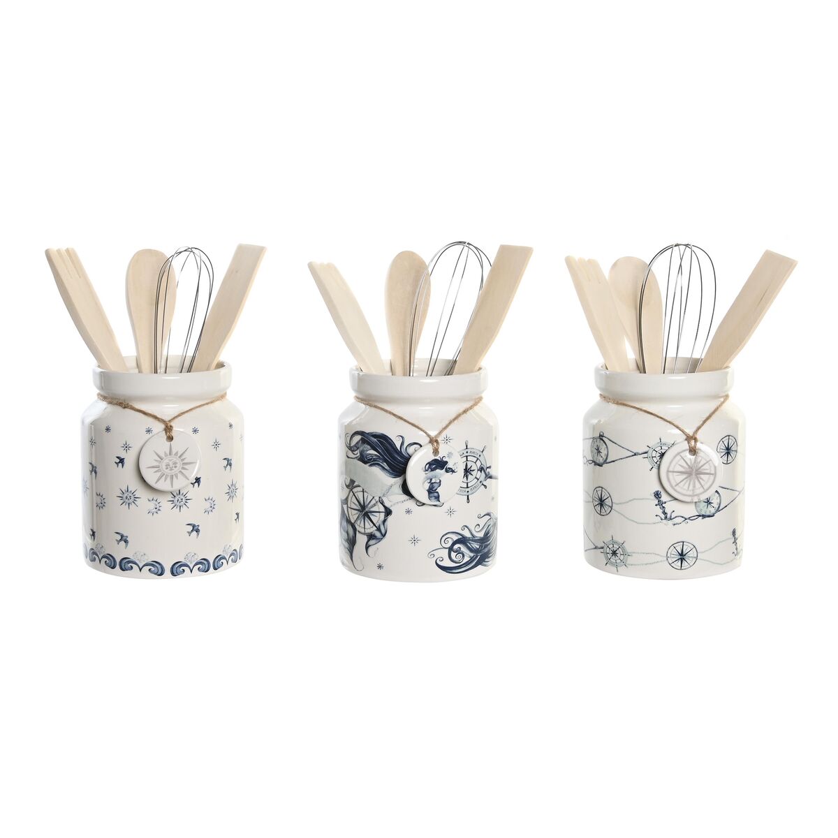 Contenitore per Utensili da Cucina DKD Home Decor Metallo Dolomite Legno MDF 12 x 12 x 25 cm (3 Unità)