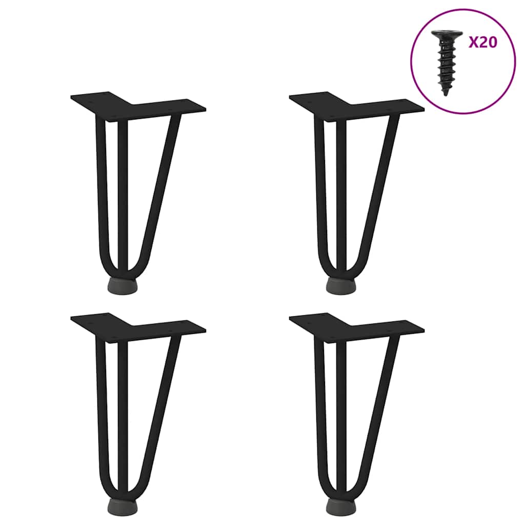 vidaXL Patas de horquilla para mesa de centro (4 unidades), color negro, 20 cm, acero macizo