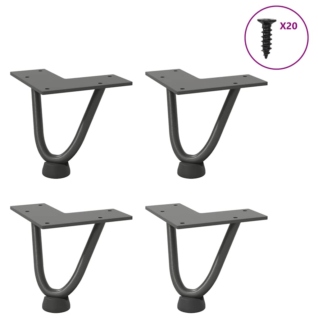 vidaXL Patas de horquilla para mesa de centro (4 unidades, antracita, 10 cm, acero macizo)