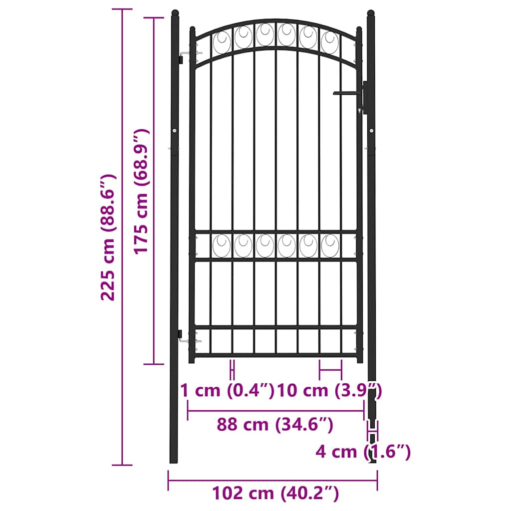vidaXL Zauntor mit Gewölbter Spitze Stahl 100x175 cm Schwarz - Image 5
