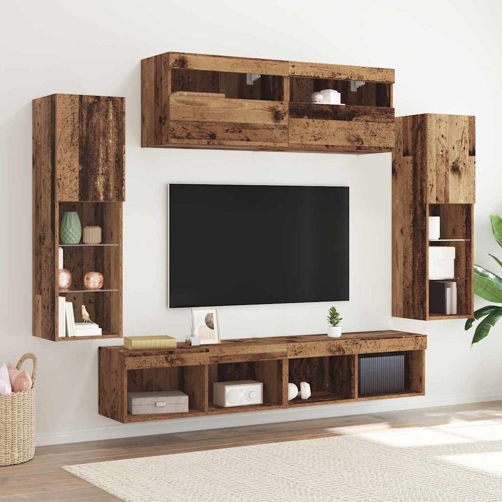 vidaXL Conjunto de mueble de TV Montaje en la pared 6 pcs Madera vieja