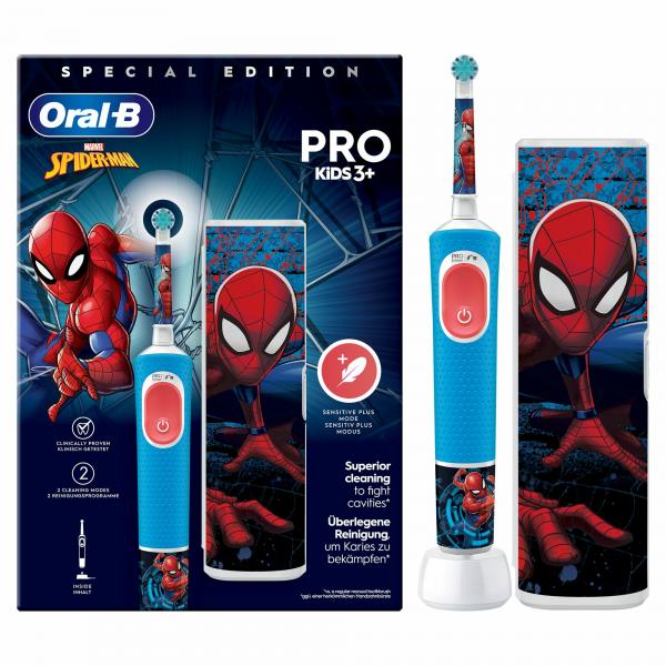 Spazzolino Elettrico - OraL-B - Manico Kids 1 Marvel SpideR-Man - 1 Testina - 1 Custodia Da Viaggio - Dai 3 Anni In su
