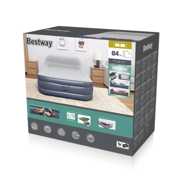 Letto Gonfiabile - Bestway - 67923 - Tritech™ Sleekflow™ - 2 Posti, 226 X 152 X 84 Cm, Testiera, Pompa Integrata