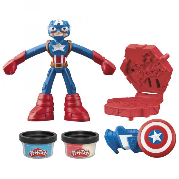 PlaY-Doh Captain America, Set Stamper Shield Con Personaggio Flessibile, Accessori E Pasta Da Modellare, Dai 4 Anni, Marvel