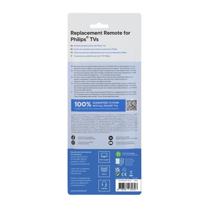 One For All Urc4913 - Telecomando Sostitutivo Per Tv Philips - Image 4