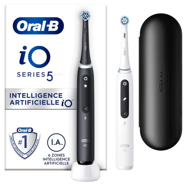 OraL-B Io 5 Confezione Da 2, Spazzolini Elettrici Bianchi E Neri, 2 Testine
