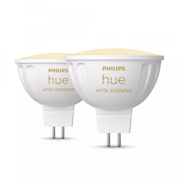 Lampadina Connessa - Philips Hue - Mr16 - Luce Bianca - Compatibile Con Bluetooth - Confezione Da 2 - Funziona Con App E Comando Vocale