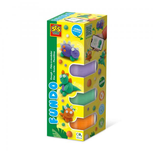 Pasta Da Modellare Fundo - Dinosauri (3x90gR-1x40gr) - Ses Creative - Interattivo Per Bambini Piccoli.